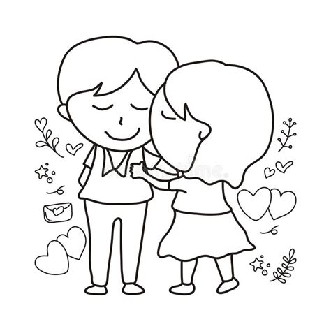 Hand Drawn Vector Doodle Illustration Of Cute Couple Designed With