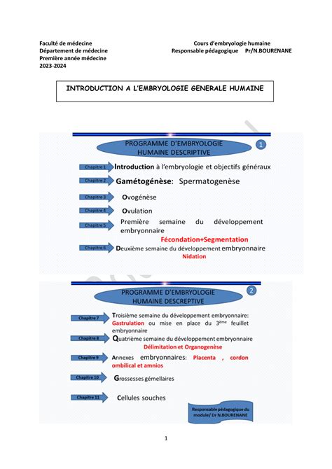 Introduction L Embryologie Humaine Facult De M Decine Cours