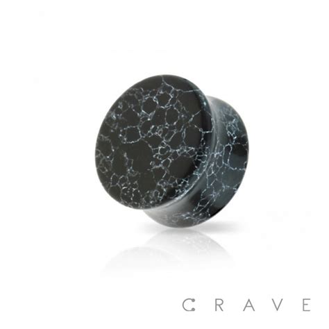 Semi Precious Flat Black Howlite Stone Double Flared Plug