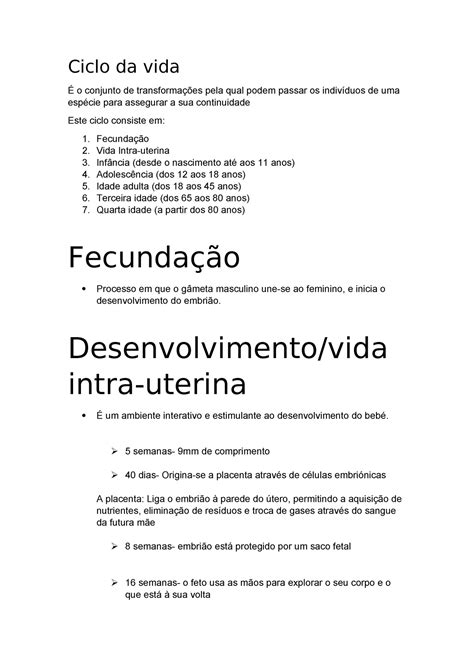 1 Ciclo Da Vidadocx Ciclo Da Vida É O Conjunto De Transformações Pela Qual Podem Passar Os