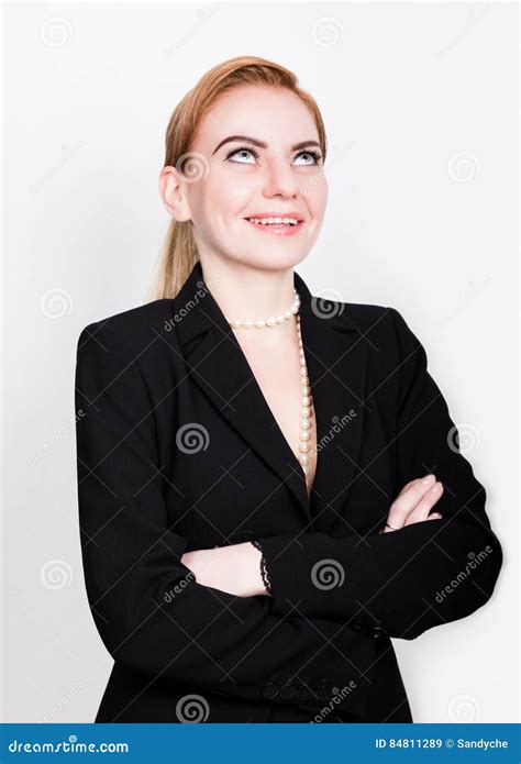 Attractive And Energetic Business Woma In A Suit On Naked Body Smiling Stock Image Image Of