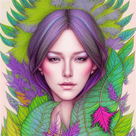 Elegant Hyperrealistic Adorable Woman And Magical Foliage Fantasy Made