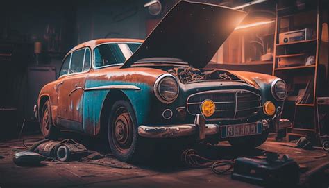 Premium AI Image | Old car repair garage cinematic lighting wallpaper ...