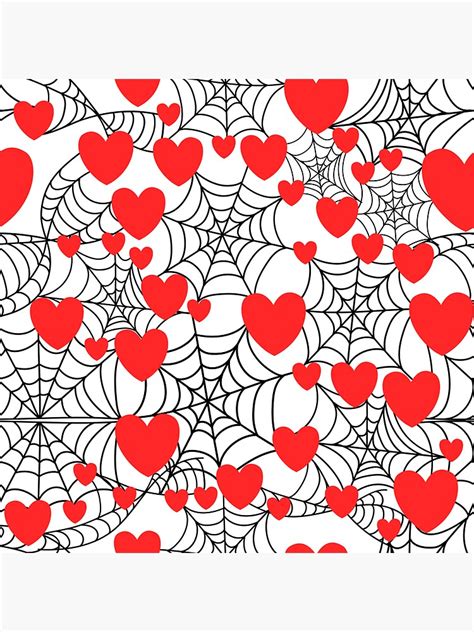 Black Spiderwebs And Hearts White Background Large Scale Sticker For