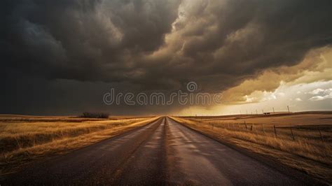 Generative Ai Storm Clouds Gather Over A Road That Leads Into The