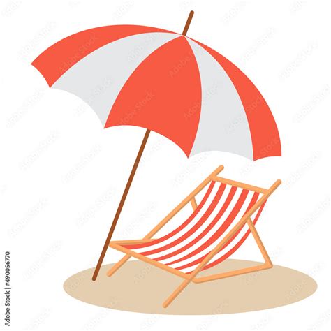 beach umbrella and wooden deck chair vector drawing isolated on white ...