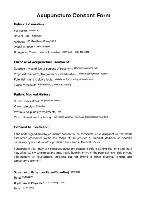 Acupuncture Consent Form And Example Free Pdf Download