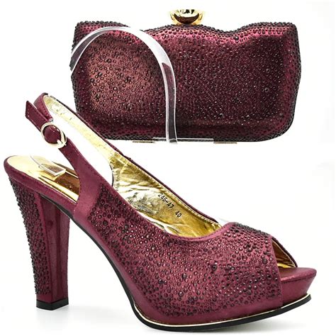 Wine Color Italian Shoe With Matching Bags Shoe And Bag Set For Party