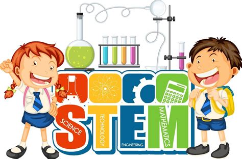 STEM education logo with student kids cartoon character 3214412 Vector ...