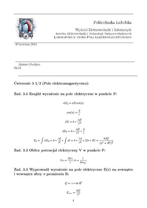 Ćwiczenie 3 Lab5 Politechnika Lubelska Wydziaª Elektrotechniki i