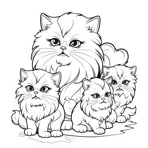 Fluffy cat family: Simple coloring page free