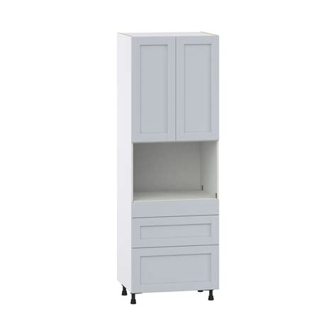 Sea Holly Light Gray Shaker Assembled Pantry Microwave Cabinet With 3 Even Drawers 30 In W X