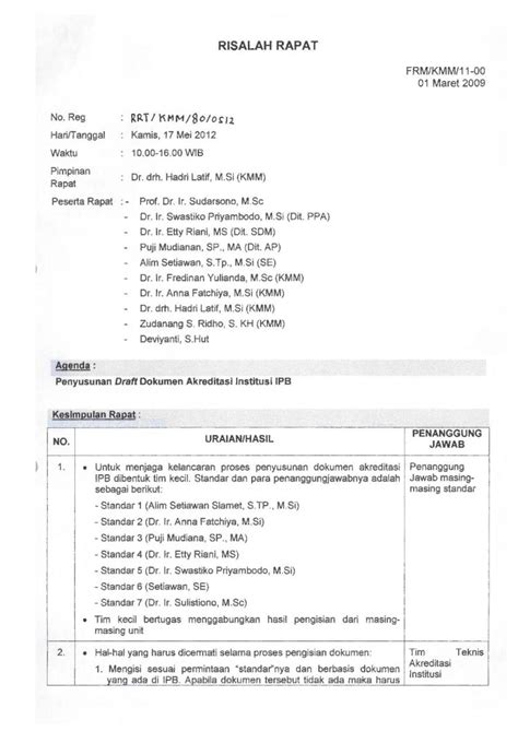 Pdf Risalah Rapat Penyusunan Draft Dokumen Akreditasi Kms Ipb Ac