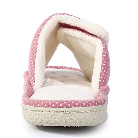 Women’s Adjustable Arch Support House Slippers Plush Open Toe Velcro ...