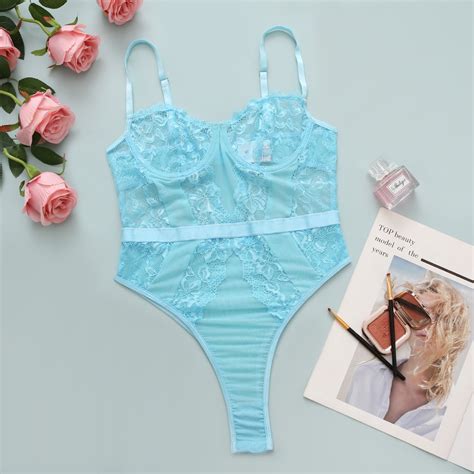 Generic Sexy Jumpsuit Close Fitting See Through Lace Suit Hot Girl Gathered Mesh Backless