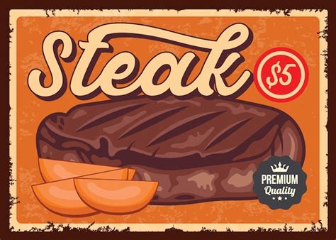 Premium Vector Beef Steak Vintage Sign Post Retro Poster Vector Template