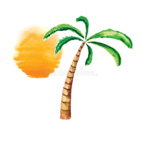 Palmera Y Sol Ejemplo Del Vector Del Watercolour Ilustraci N Del