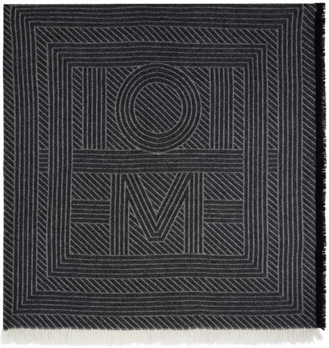 Toteme Gray Striped Monogram Wool Scarf Toteme