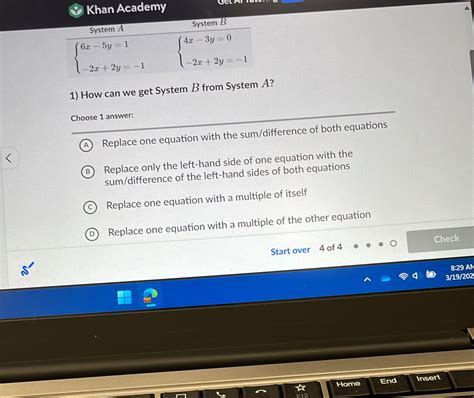 Solved Khan Academy System A System B Beginarrayl X Y X Y