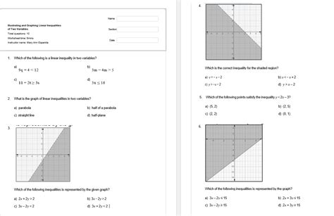 Solved Name Illustrating And Graphing Linear Inequalities Of Two Variables Section Total