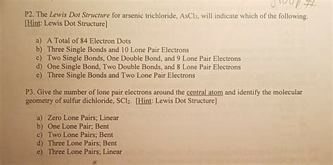 Solved P2. The Lewis Dot Structure for arsenic trichloride, | Chegg.com