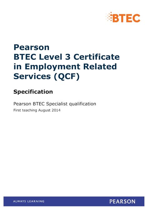 Pdf Pearson Btec Level 3 Certificate In Employment Related · Pearson Btec Level 3