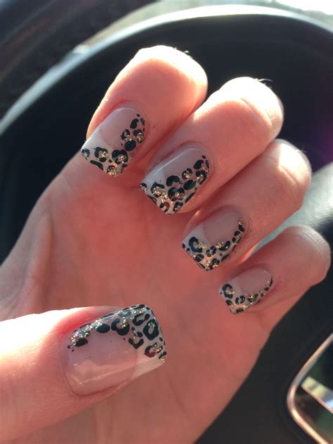 French Tips With Gold Leopard Print Gold Leopard Nails Leopard