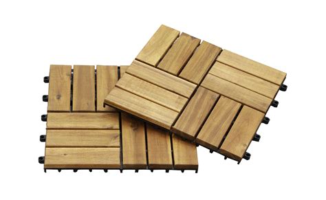 Natural 12 Slat Acacia Wood Decking Tiles