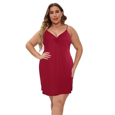 Valcatch Lingerie For Women Plus Size Satin Nightgown Silk Chemise Mini Slips V Neck Negligee