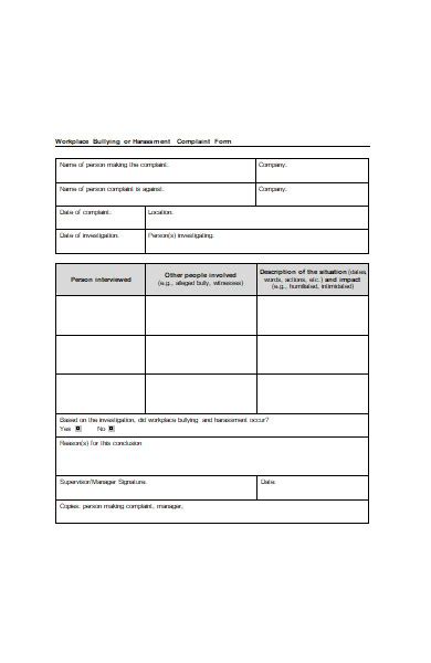 Free 22 Harassment Complaint Forms In Pdf Ms Word