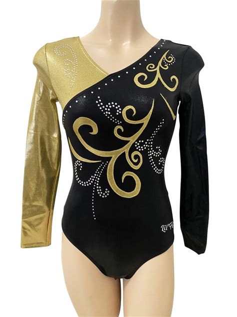 GOLD SHINY SWIRLS WITH BLACK SHINY MYSTIQUE AND CRYSTALS LONG SLEEVE