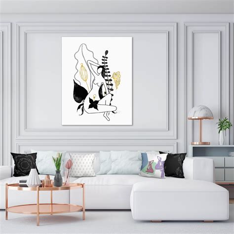 Naked Female Body Minimalist Wall Art Boho Floral Woman Body Positive Art Nude Female Body Art