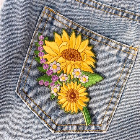 Sunflower Patch Left Embroidered Iron On Wildflower Co