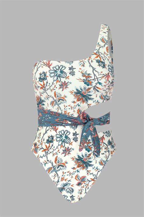 Tranquility Seaweed One Shoulder Sash One Piece Swimsuit- Cupshe AU