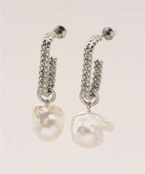 【ader Bijoux アデル ビジュー】cutsteel Baroque Pearl Chain（ピアス（両耳用））｜la