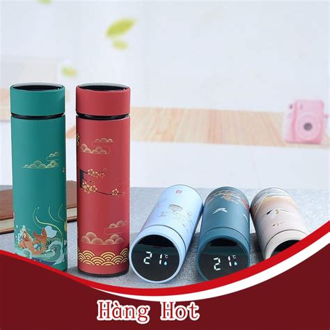Hàng Hot Bình giữ nhiệt thép không gỉ 304 phong cách cổ trang có nắp cảm ứng hiển thị nhiệt