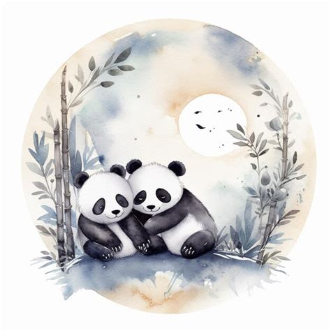 Premium Photo A Watercolor Painting Of Pandas Sitting In A Forest