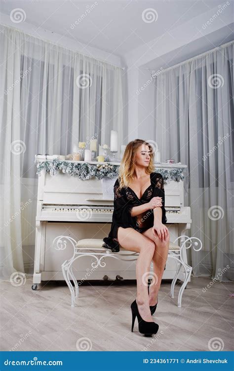 Blonde Model In Black Lingerie Stock Image Image Of Celebration