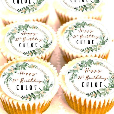 Personalised St Birthday Foliage Cupcake Toppers Cm X Debs