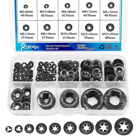 Ruipaba Pcs Size Black Internal Tooth Starlock Washers Push On