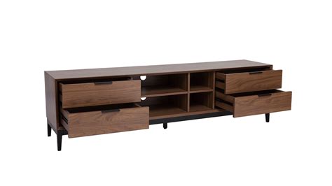 Mueble Tv Vintage Con Acabado De Madera De Nogal Oscuro Y Metal Negro