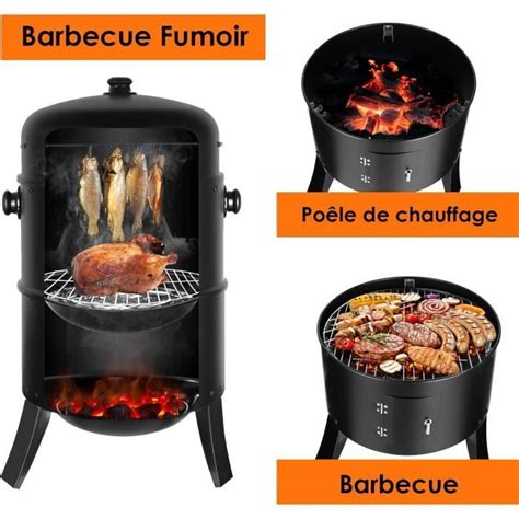 Fumoir 3 En 1 Smoker Fumoir Barbecue Charbon De Bois Ø445 X 80 Cm