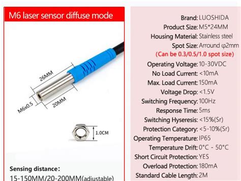 Luoshida Small Diffuse Laser Sensor Diffuse Photoelectric Sensor Npn