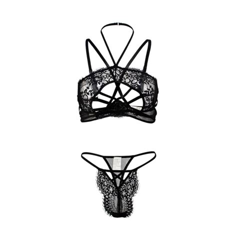 Ehqjnj Womens Exotic Lingerie Bodystockings Womens 2 Piece Lace Strap Bralette Bra And Panty