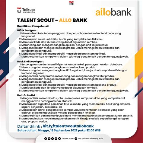 Tel U Career On Twitter TALENT SCOUT ALLO BANK Posisi Lowongan