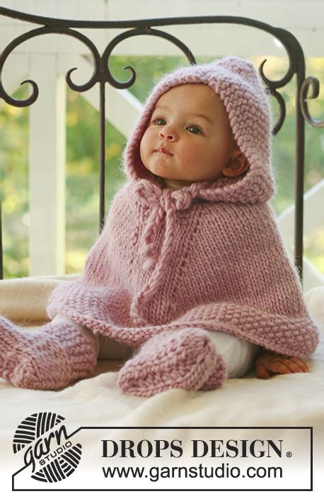 Knitting Hooded Baby Poncho Booties Set Multiple Sizing Free