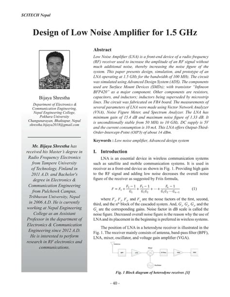 (PDF) Design of Low Noise Amplifier for 1.5 GHz