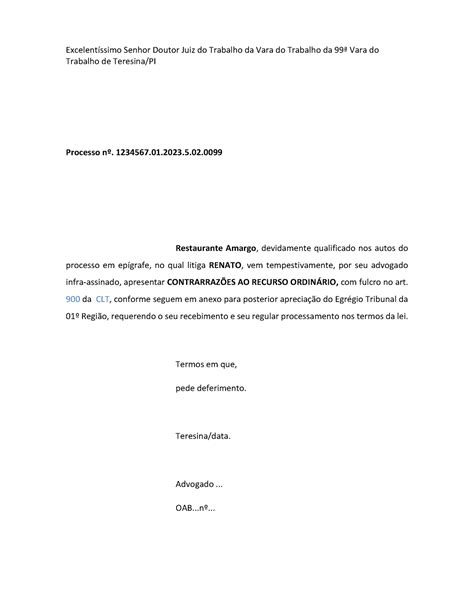 Contrarraz Es De Recurso Ordin Rio Trabalhista Excelent Ssimo Senhor