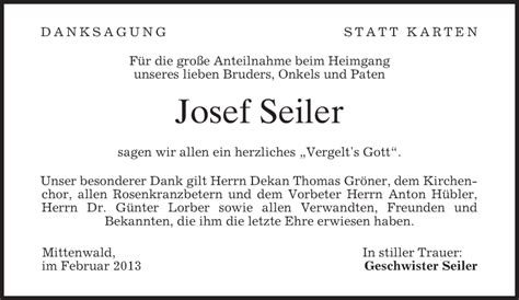 Traueranzeigen Von Josef Seiler Trauer Merkur De