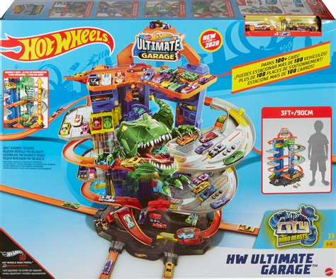 Hot Wheels City Toy Car Track Set Ultimate Garage With T Rex Dinosaur